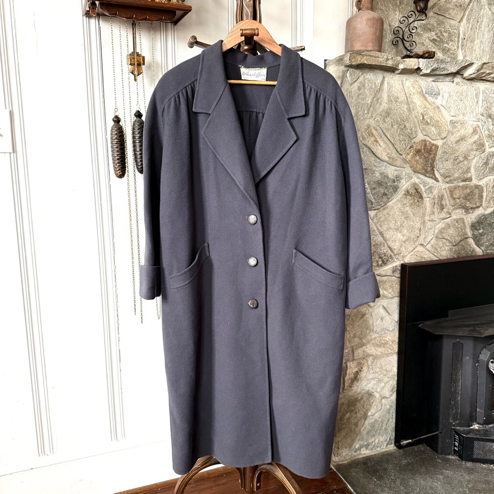 Vintage Italian Wool Blend Long Overcoat in Charcoal Grey